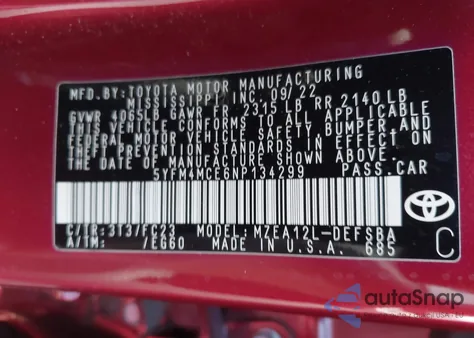 2022 Toyota Corolla Se 6Mt from USA, damaged, VIN 5YFM4MCE6NP134299